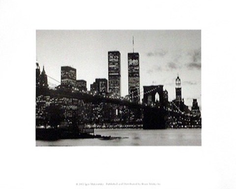 Framed WTC Over Brooklyn Bridge (Night) Print