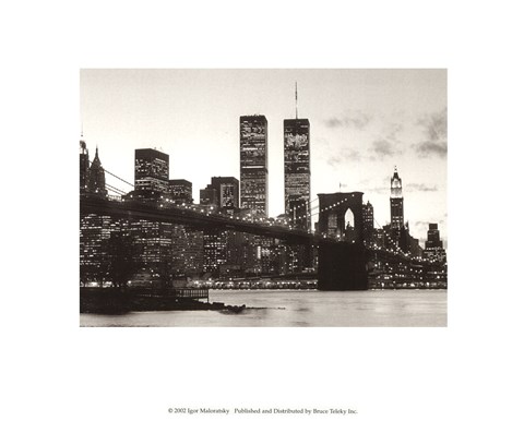 Framed WTC Over Brooklyn Bridge (Day) Print