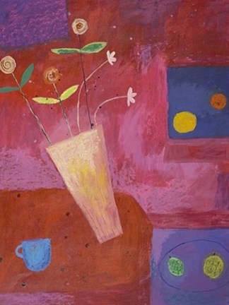 Framed Floral Study in Red and Blue Print