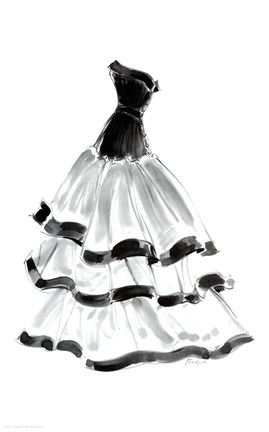 Framed Evening Gown with Ruffles Print