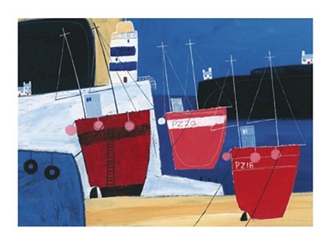 Framed Three Red Boats Print