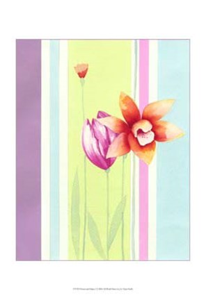 Framed Flowers &amp; Stripes I Print