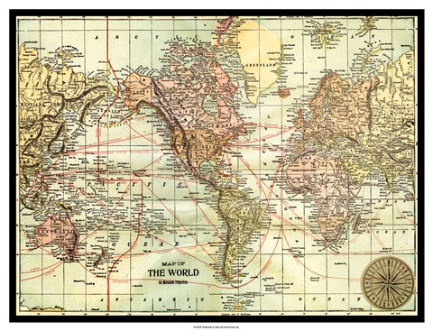 Framed World Map with black border Print