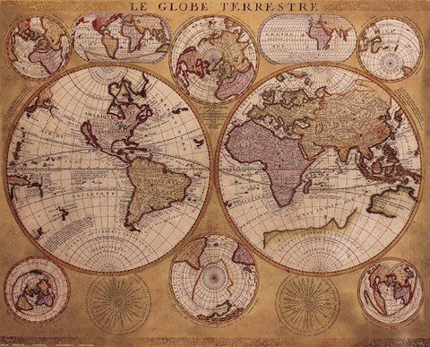 Framed Map - Globe Terrestre Print