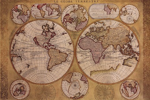 Framed Map - Globe Terrestre Print