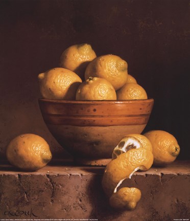 Framed Lemons in a Bowl with Peel Print