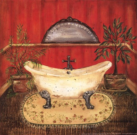 Framed Bath in Red II Print