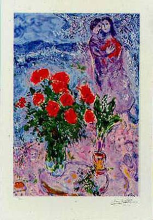 Framed Bouquet with Lovers Print