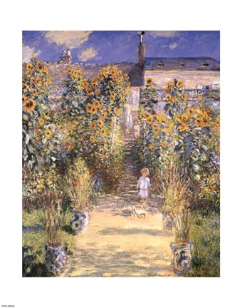 Framed Artist&#39;s Garden at Vetheuil with Boy, c.1880 Print