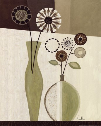 Framed Green and White Flowers II Print