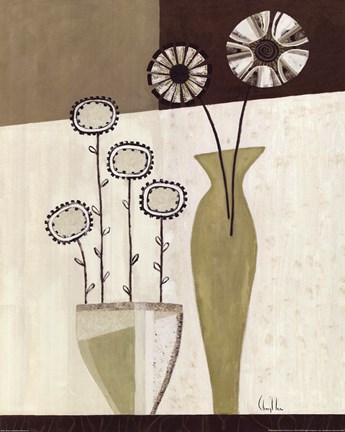 Framed Green and White Flowers III Print