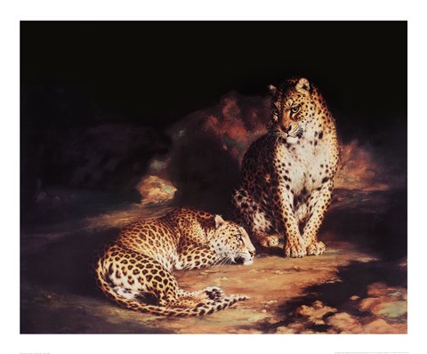 Framed Pair Of Leopards Print