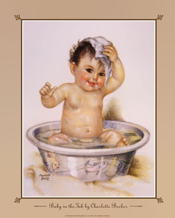 Framed Baby In The Tub Print
