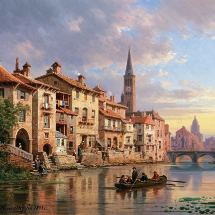 Framed Riverside Village I Print