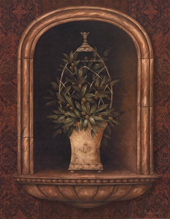 Framed Olive Topiary Niches I Print