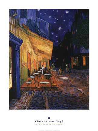 Framed Cafe Terrace on the Place du Forum, Arles, at Night, c.1888 Print