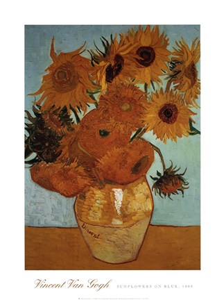 Framed Sunflowers on Blue, c.1888 Print