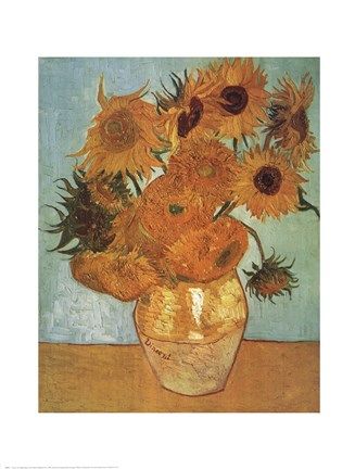 Framed Vase with Twelve Sunflowers, c.1888 Print