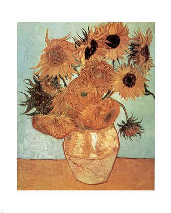 Framed Vase with Twelve Sunflowers, c.1888 Print