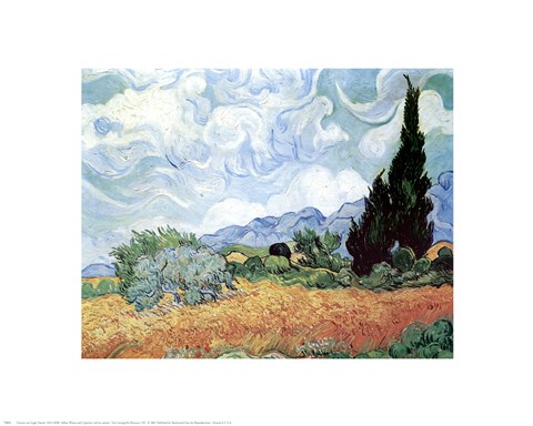 Framed Field of Wheat with Cypresses, c.1889 Print