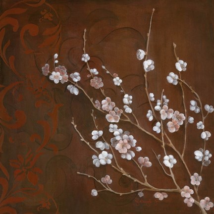 Framed Cherry Blossoms on Cinnabar I Print
