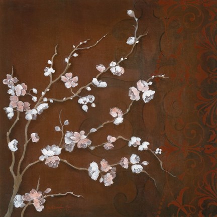 Framed Cherry Blossoms on Cinnabar II Print