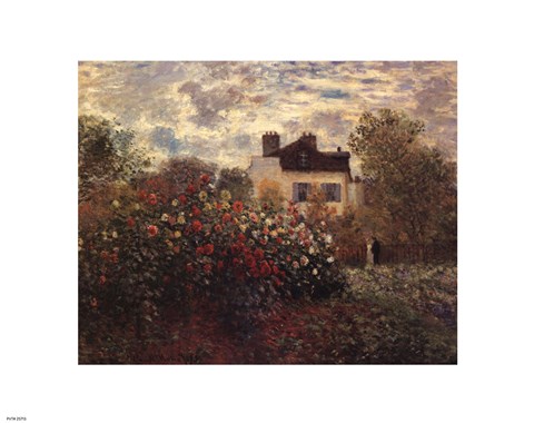 Framed Artist&#39;s Garden in Argenteuil (A Corner of the Garden with Dahlias), c.1873 Print