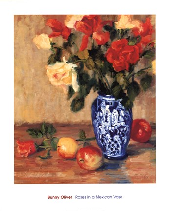 Framed Roses in a Mexican Vase Print