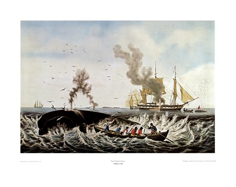 Framed Currier and Ives - Whale Fishery Print
