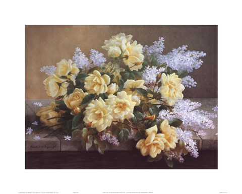 Framed Still Life of Yellow Roses with Lilacs Print