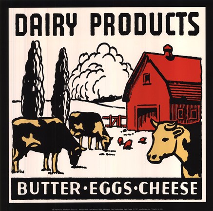 Framed Dairy Products-Butter, Eggs, Cheese Print