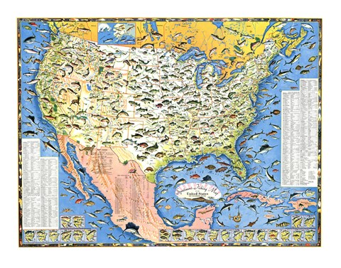 Framed Outdoor Life Sportsmen's Fish Map Print