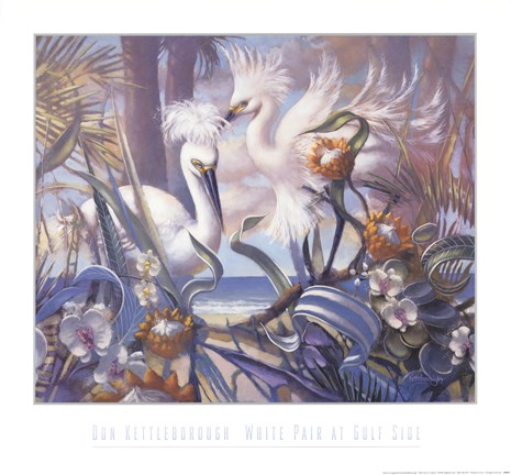 Framed White Pair At Gulfside Print