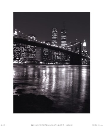 Framed Brooklyn Bridge at Night Print