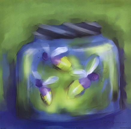 Framed Fireflies In Jar Print