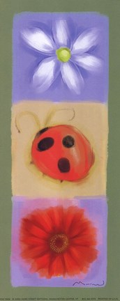 Framed Ladybug Flowers Panel Print