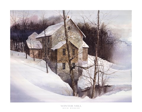 Framed Winter Mill Print