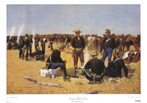 Framed Cavalryman's Breakfast On The Plains Print