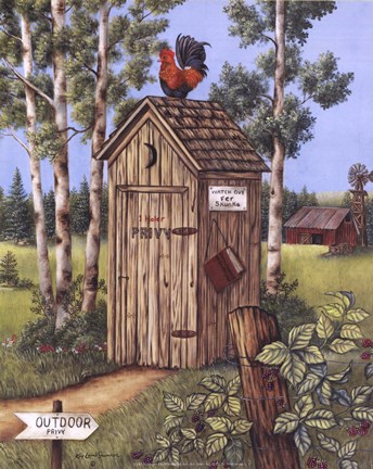 Framed Outhouse - Rooster Print