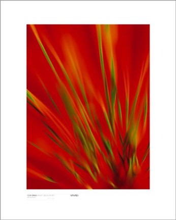Framed Flexi Grass, Bright Green On Red Print