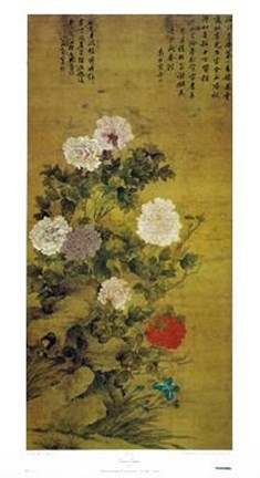 Framed Chinese Peonies (Ch&#39;ing Dynasty 17-18Th Print