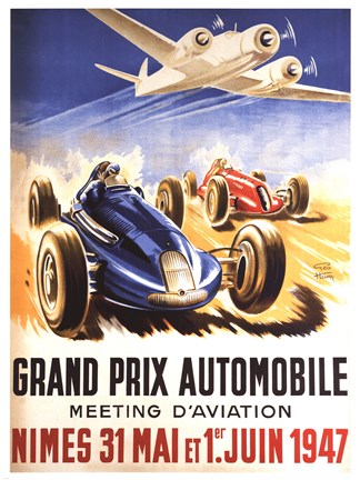 Framed Grand Prix Automobile Nimes Print