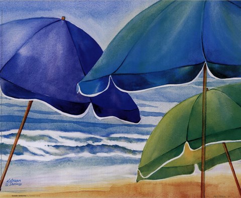 Framed Seaside Umbrellas Print
