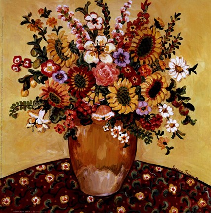 Framed Golden Vase Floral Print