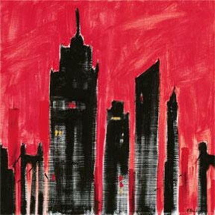 Framed Red Cityscape Print