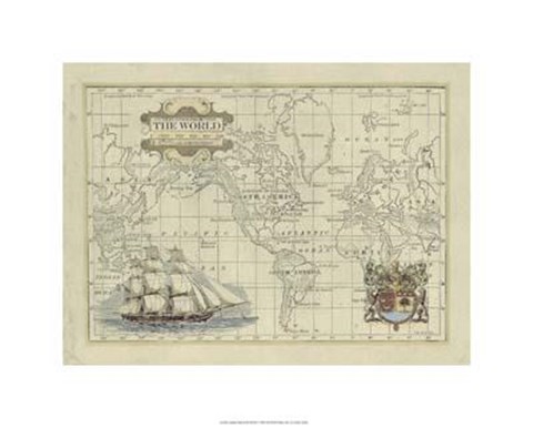 Framed Antique Map Of The World Print