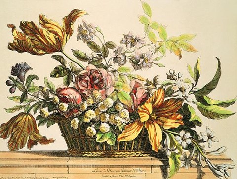 Framed Basket of Flowers I Print