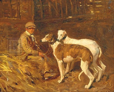 Framed Boy with Greyhounds Print