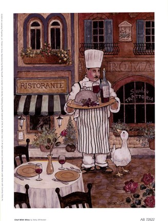 Framed Chef With Wine Print