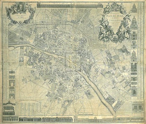 Framed Nouveau Plan De Paris 1728 Print